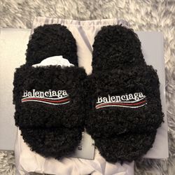 Balenciaga Black Textured Slippers