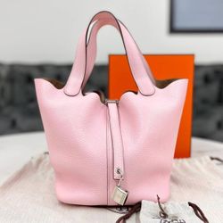Hermes Picotin Lock MM Taurillon Clemence Rose Sakura T engraved