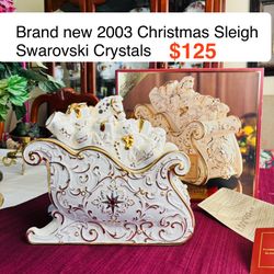 2003 Swarovski Crystals Florentine and Pearl Lenox Christmas Jeweled Santa Sleigh Decor