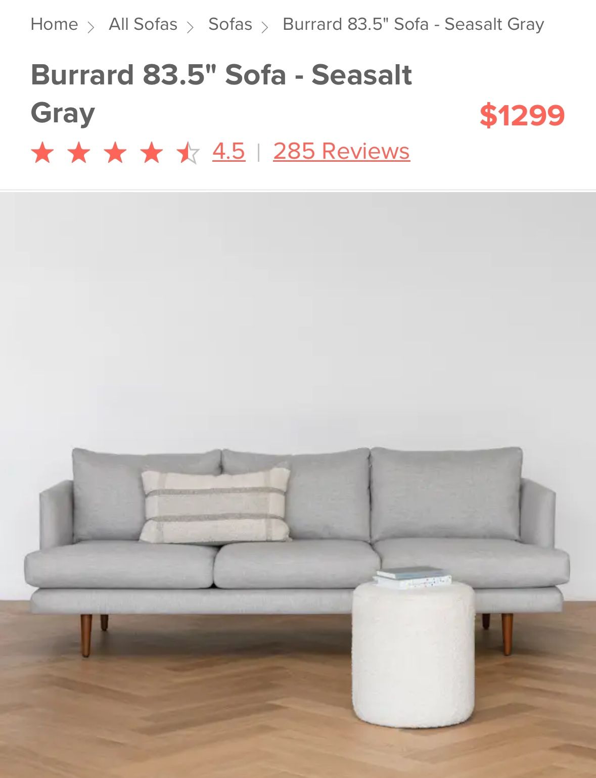 Article Burrard sofa Seasalt Gray MCM Couch 