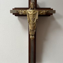 Cross With Gold Corpus On Wood