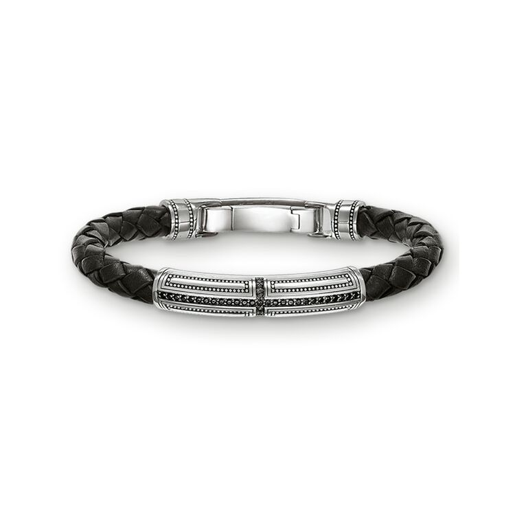 Men’s Thomas Sabot Silver, Stone & Leather Cross Bracelet