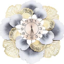 Ginkgo Leaf Wall Clocks, Metal Wall Decor, Modern Silent Non Ticking Wall Clock,Battery Operated Large Decorative Wall Clocks for Living Room, Bedroom