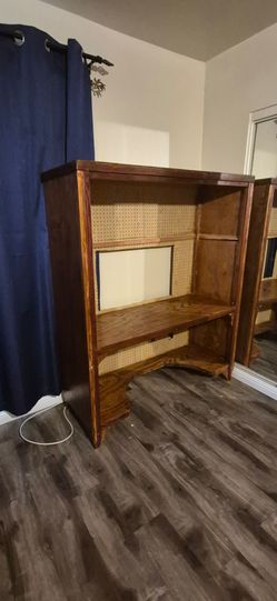 Wooden Bookshelf with Pegboard Back