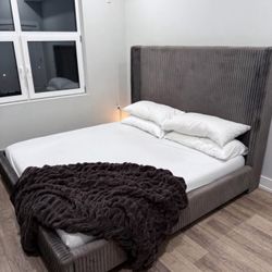 King Size Upholstered Bed – Gray – MATTRESS NOT INCLUDED $400(Philadelphia)