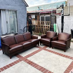 Brown Leather Vintage Couch Set