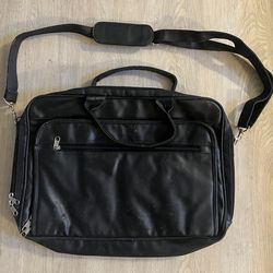 Black Leather Multi-Pocket Business Travel Laptop Bag
