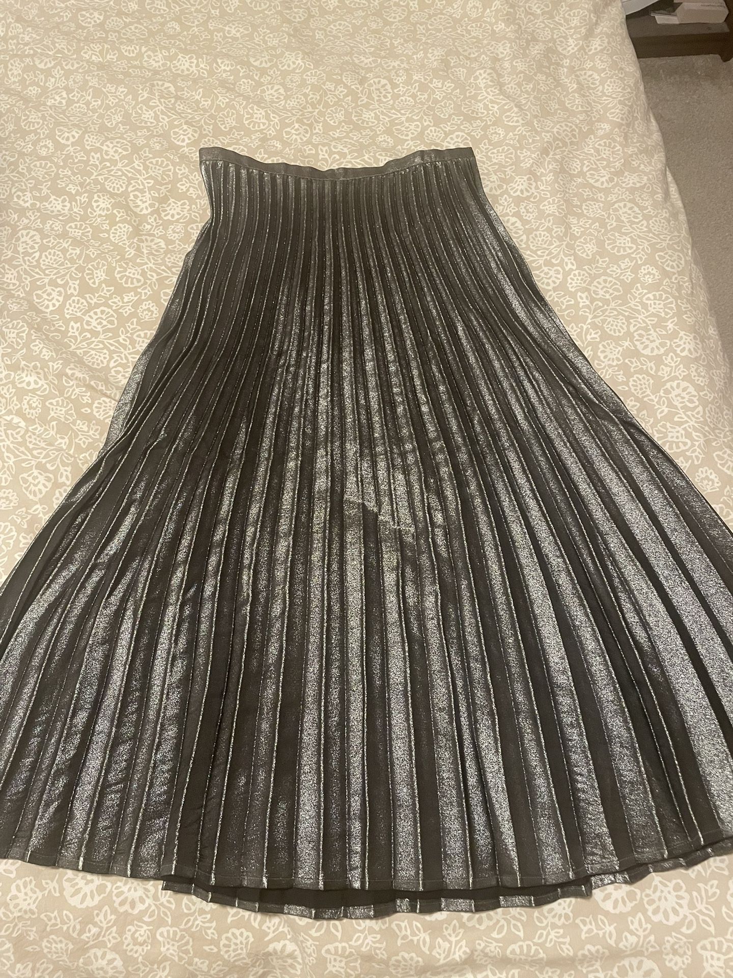Lamé Pleated Midi Skirt