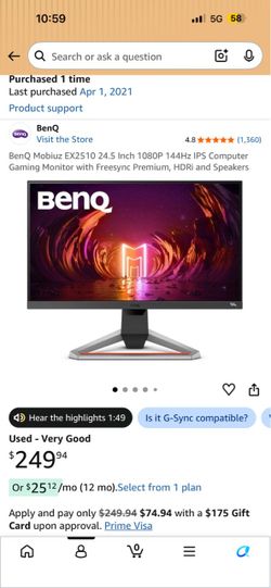 BenQ Mobiuz EX2510 24.5" 144Hz Gaming Monitor