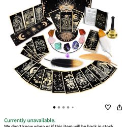 Tarot Caras with Gитае воок, 78 Black Classic Tarot Deck Set for Beginners and Tarot Lovers Comes with Tarot Card Holder, Witchcraft Bells, and Tarot 