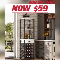 Freestanding Wine Rack 4-Tier Bar Cabinet