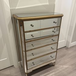 Mirrored Gold Trim 5-Drawer Dresser Chest