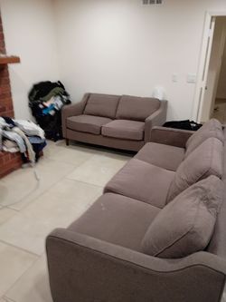 $75obo!Gray Fabric Sofa Set ā Sectional and Loveseat