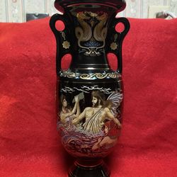 9 Inch 24k Black & Gold Handmade In Greece Imported From Greece Greek Ceramic Vase 