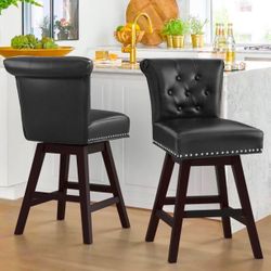 Counter Height Bar Stools Set of 2, 26 Inch Swivel Bar Stool with Back