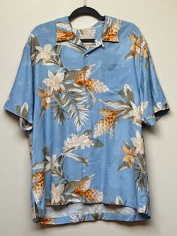 Tommy Bahama Original Fit 100% Silk Hawaiian Camp Shirt Blue Tropical Floral Men’s Large