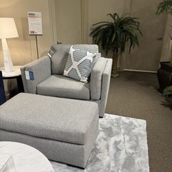 Gray Oversized Chair and Ottoman  