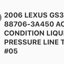 Lexus AIR Compressor Pressure Line $90