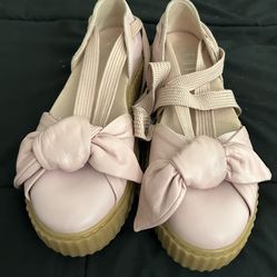 PUMA Fenty by Rihanna Women's Leather Bow Creeper Lace-Up Sandals Pink Size 8.5