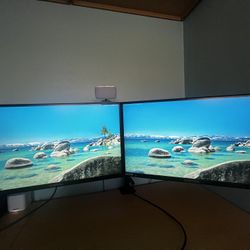 Two 27 Inch Sceptre Monitors With Dual Monitor Stand