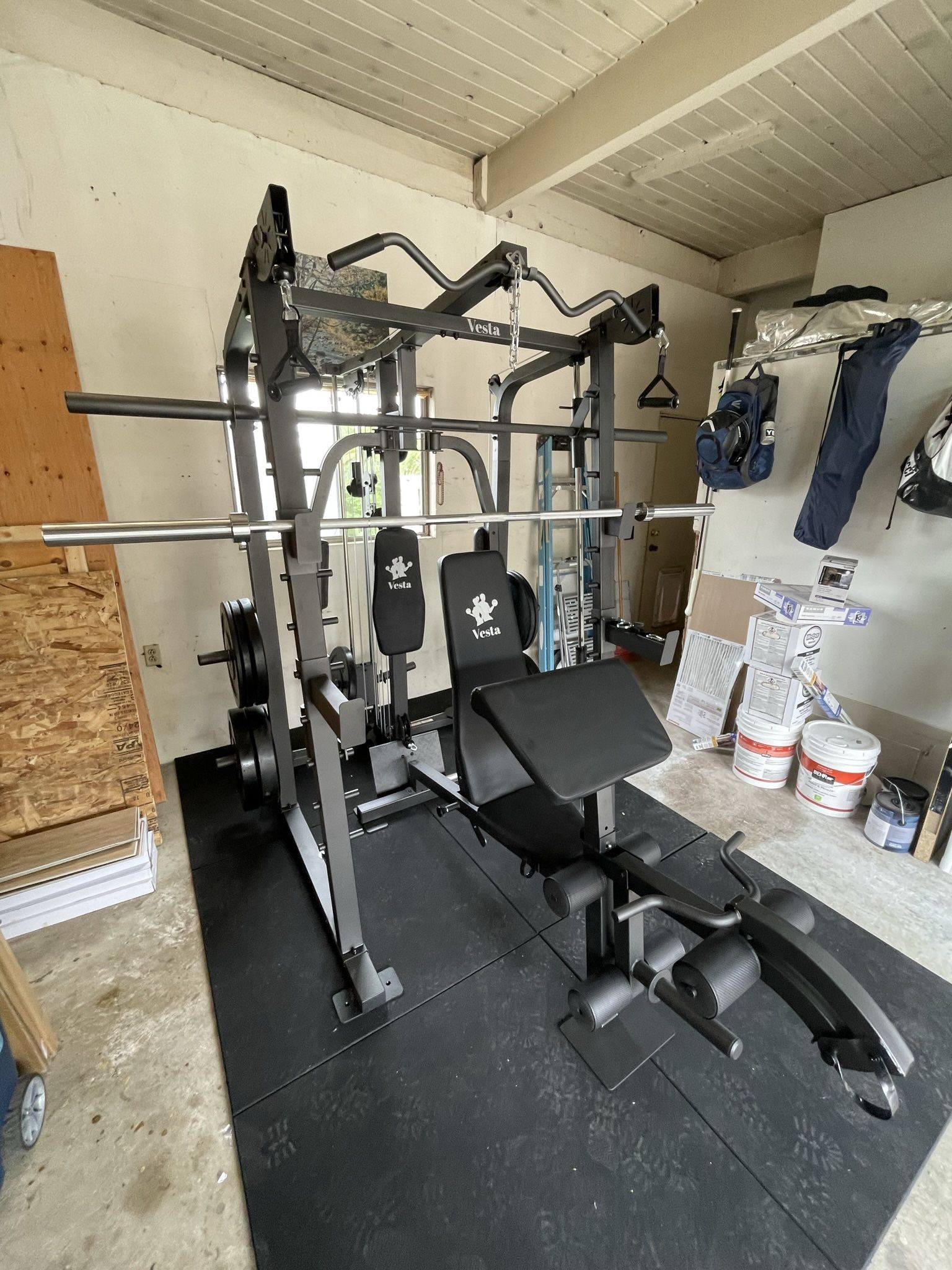 Vesta Fitness Smith Machine 2001 w/Bench Attachment 230lb Bumpers Weights 7ft Olympic Bar Fitness Gym Equipment FREE DELIVERY 🚚