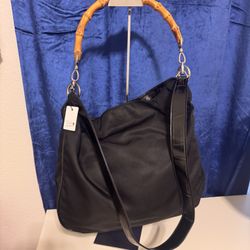 Black nylon Gucci With Bamboo Top Handle And Strap Bag 