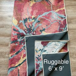 Ruggable Watercolor Floral Coral Flatwoven Rug 6’x9’