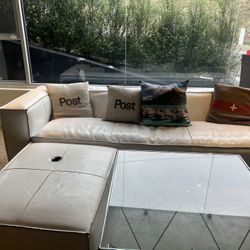 Vintage White Leather Couch 