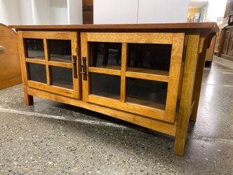 Light Wood Mission Style Glass Door TV Stand