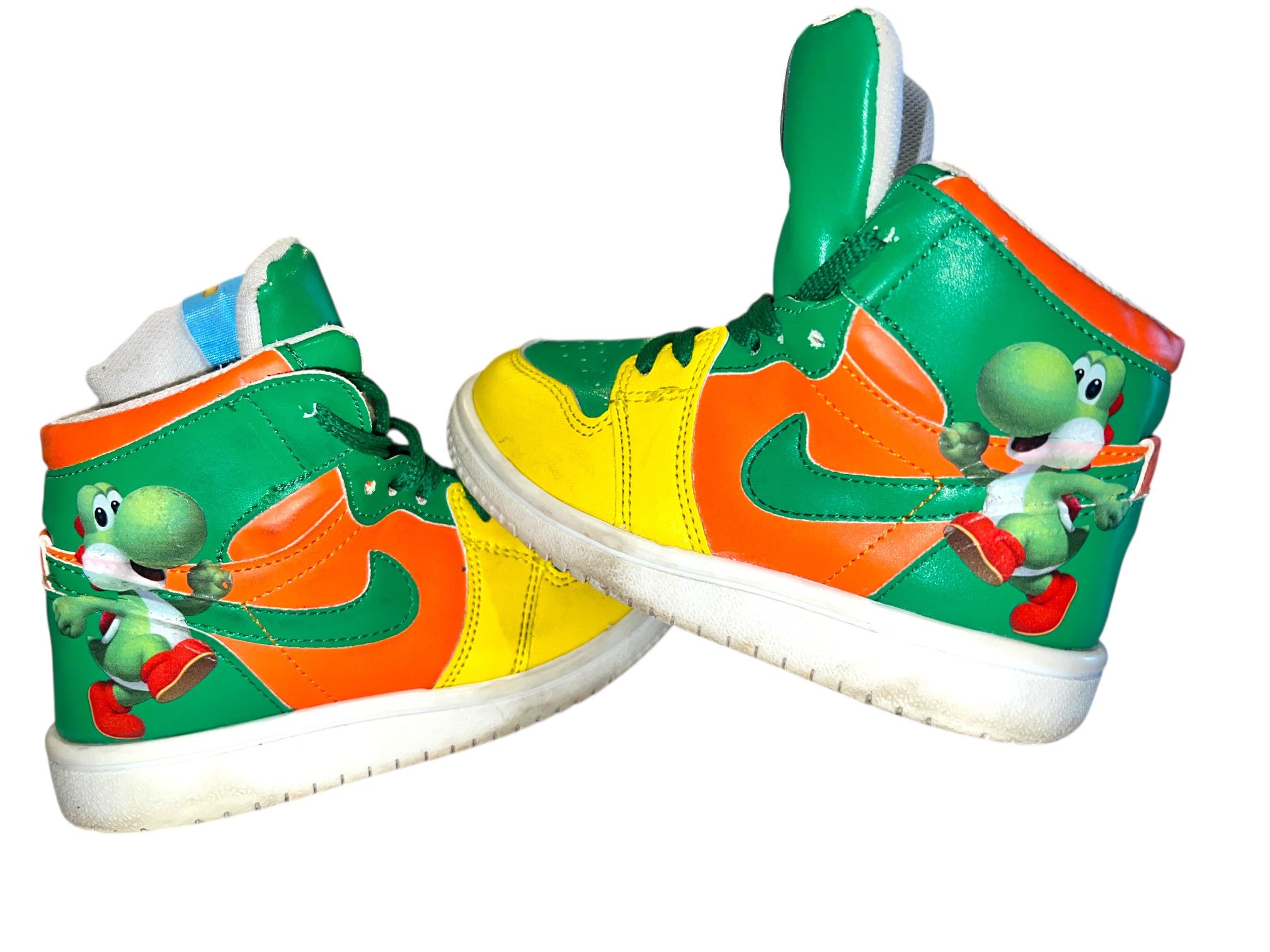 Nike Air Jordan 1 Mid Kids 12C Custom Hand Painted Yoshi Mario Sneakers !!!
