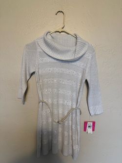 X-Large Girls Ivory Rhinestone Embellished Knit Sweater Dress