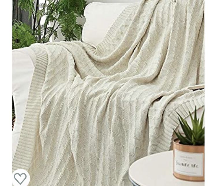 Longhui bedding Cotton Cable Knit Throw Blanket for Couch Chairs Beach Sofa, Home Decorative Blanket, Cream 50 x 60 inch Gift a Washing Bag