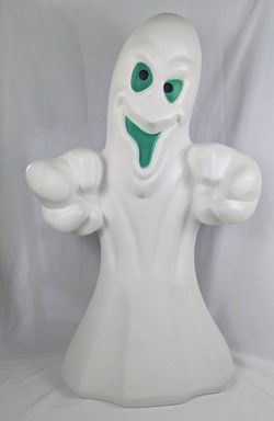 Vintage General Foam 35" Halloween Lighted Blow Mold Ghost Green Eyes Yard Decor