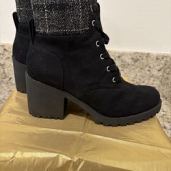 Sun & Stone Suede Stack Heel Booties (Black/8M)
