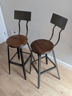 Industrial Wood & Metal Bar Stools / Pub Chairs (30" Seat Height)