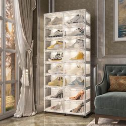 Led Shoe Box Light,Foldable Stackable Sneaker Display Storage with Clear Side Open Door Organizer,Sh