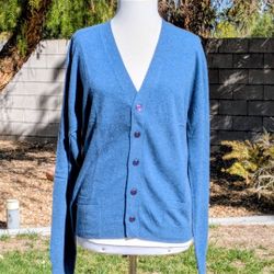 VTG Large Azure Blue 1980s Cashmere 5-Front Button Cardigan L/S Sweater Top EUC