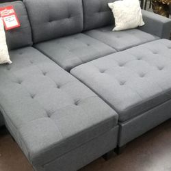 Small sofa chaise sectional charcoal gray