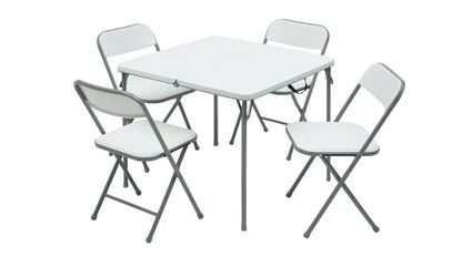 Square Folding Table and 4 Folding Chairs Set, White