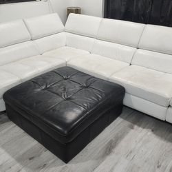 L-Shaped white leather couch sectional - real leather ($6,000 retail)