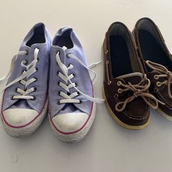 2 Pair Of Girls Size 6 Sneakers - Converse and Sperry 