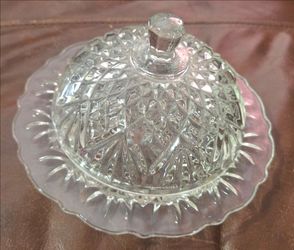 vintage Anchor Hocking Prescut (or EAPC) clear glass covered butter dish