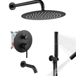 Airuida Round Shower System Set with Tub Spout,Wall Mount 3 Function Rain Shower Faucet Set,2 Functions Handheld Shower Tub Spout Tub Shower Combo Set