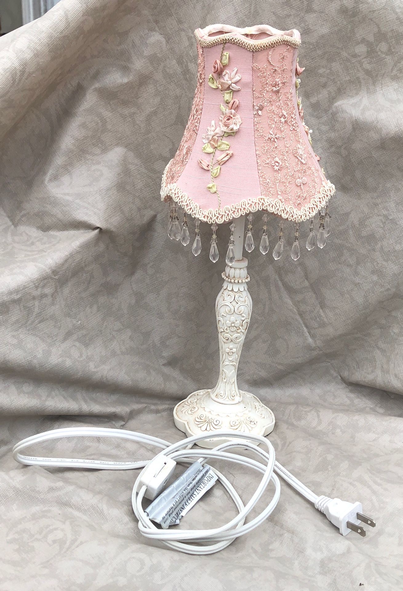 Vintage Pink & White Shabby Chic Small Table Lamp