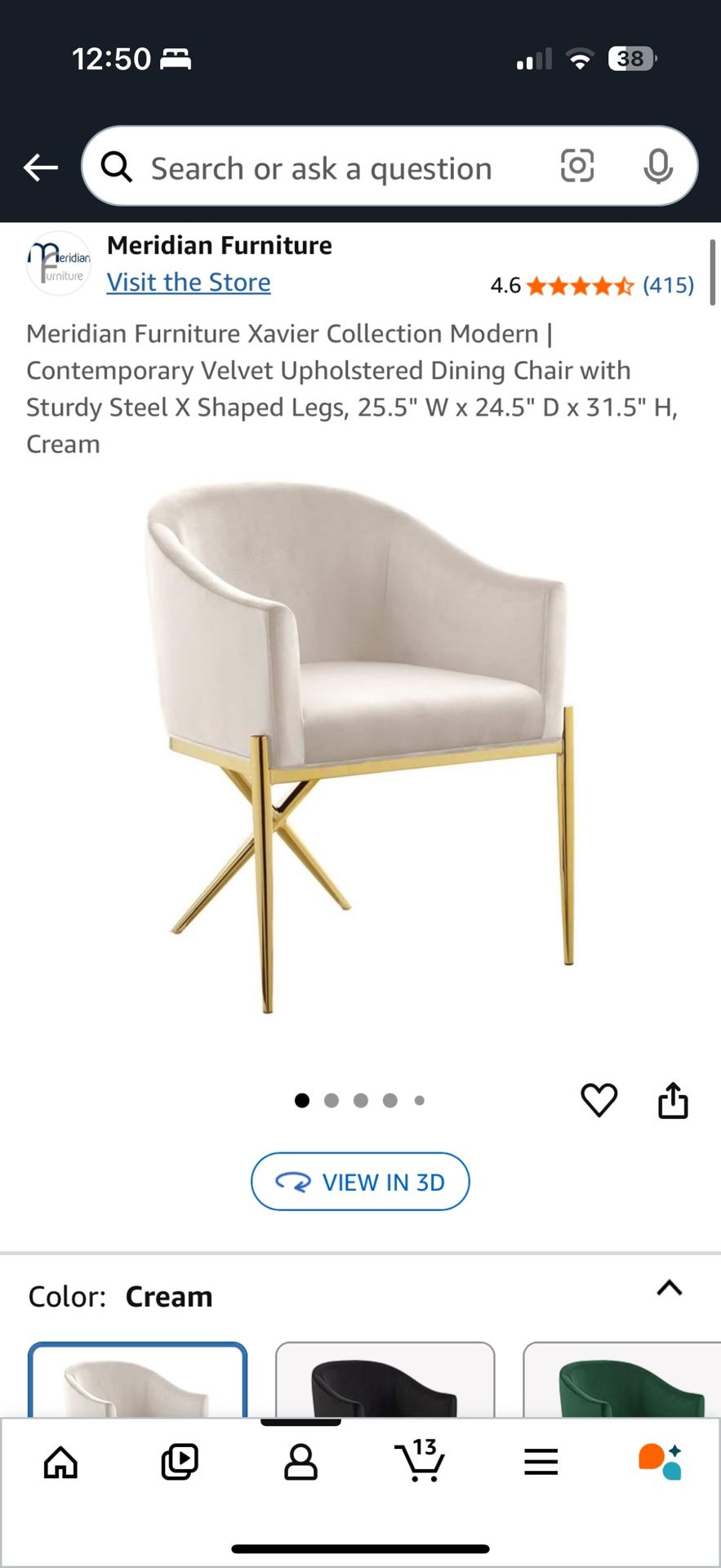 Modern Velvet Chair Cream Gold