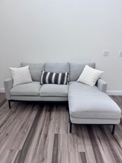 Couch sofa with chaise - grey - good condition