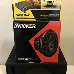 New 10” inch Kicker CVR 700 Watts Max Subwoofer + Kicker 800 Watts Max Bass Amplifier + Speaker Box  🔊🔥