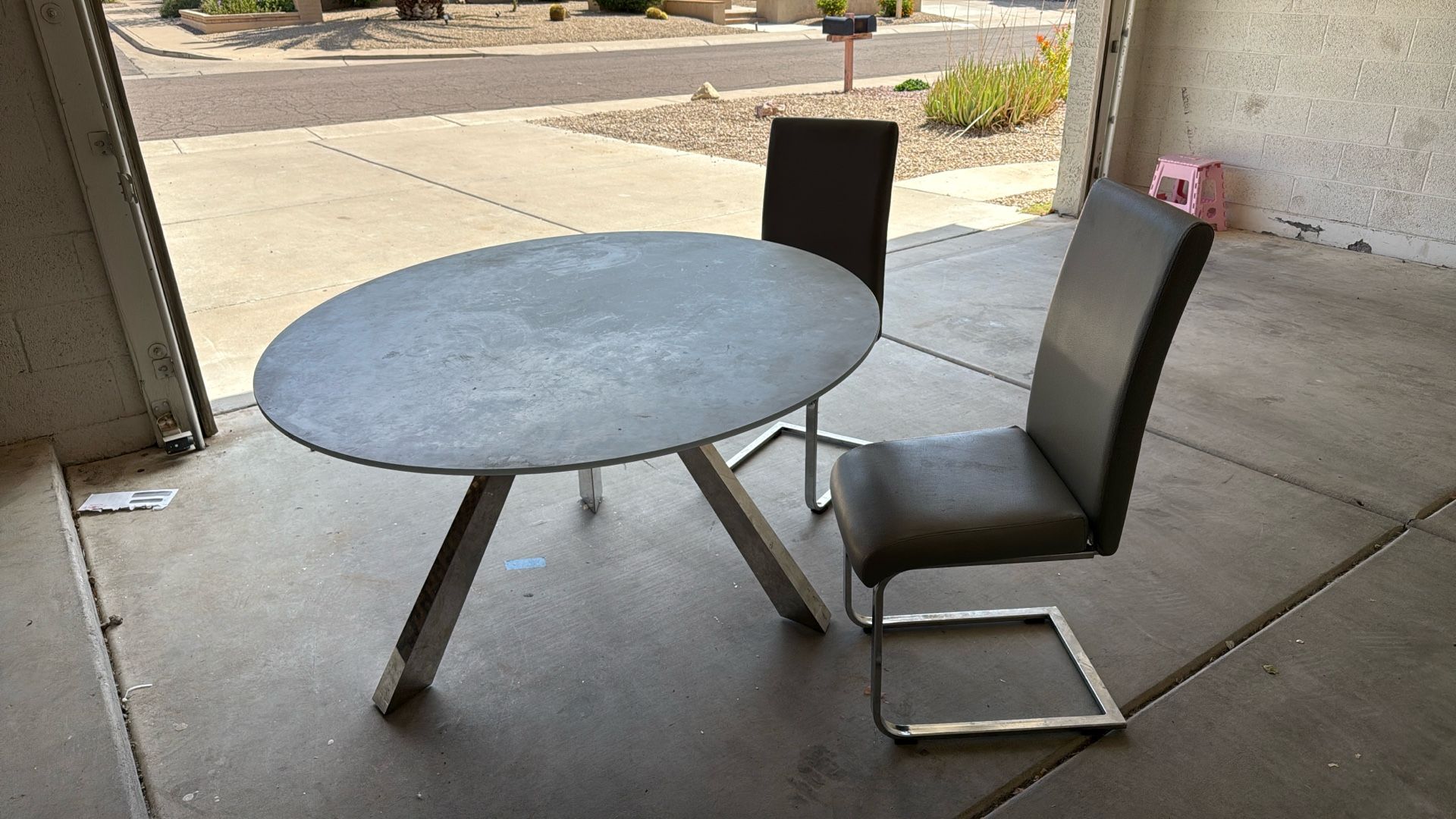 Modern Glass Table With Metal Base, Only Two Chairs, 100 For Everything