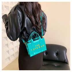 Womens Mini Tote Bag Purse With Shoulder Strap Chrome Aqua Reflective PU