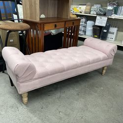 Christopher Knight Home 57.5" Button-Tufted End of Bed Bench, Large Upholstered Ottoman, Rolled Arms, Pink